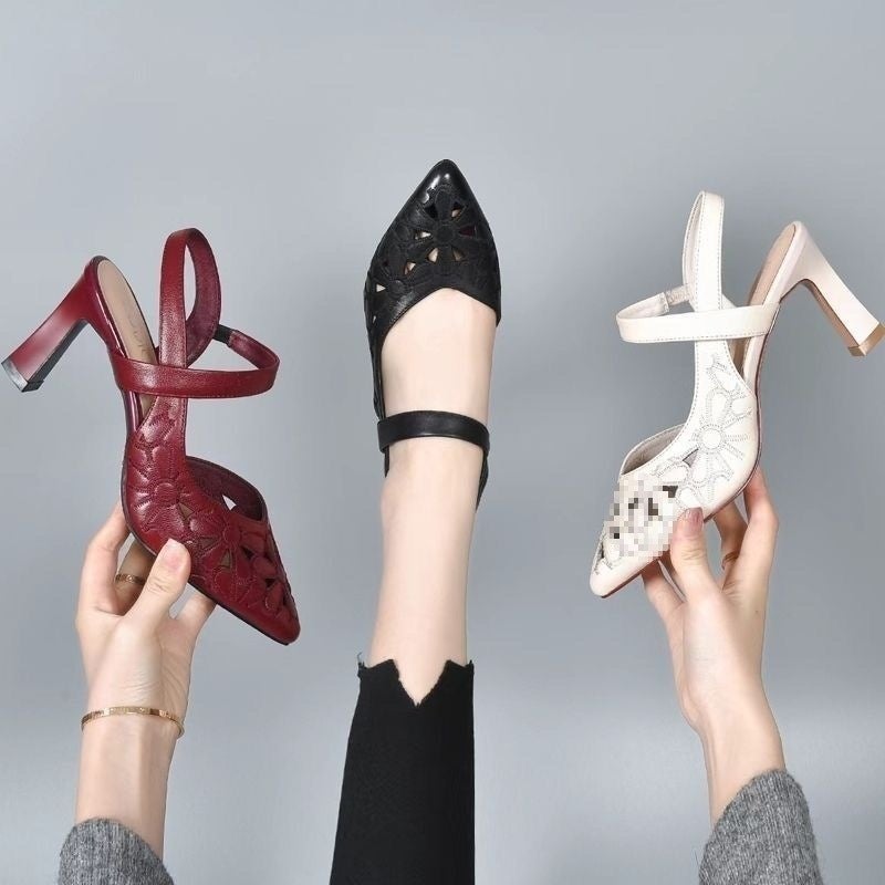 High-Heeled Sandals For Women, New Mid-Heel Thick-Heeled Women'S Shoes, Pointed-Toe Buckle Shoes - Image 3